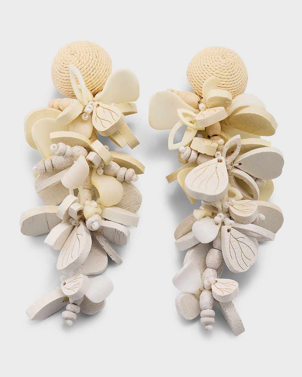 Wooden Flower Cluster Clip-On Earrings